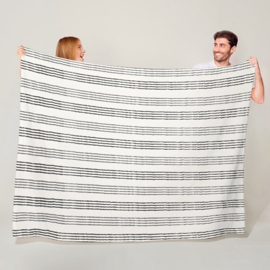Zwart Grijs Modern Minimalist Stripe Boho Fleece Deken (In situ)