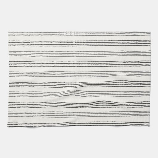 Zwart Grijs Modern Minimalist Stripe Boho Theedoek (Horizontaal)
