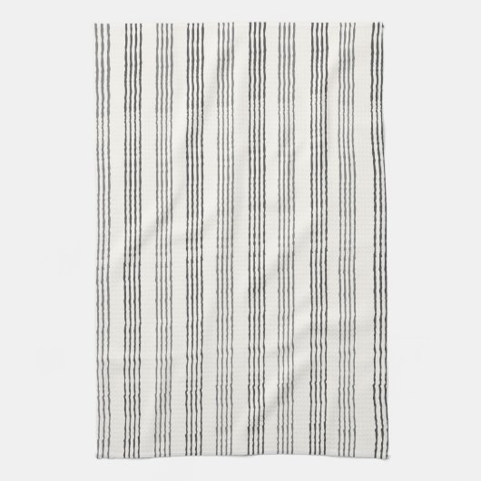 Zwart Grijs Modern Minimalist Stripe Boho Theedoek (Verticaal)