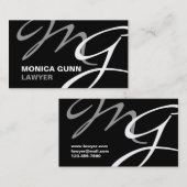 Zwart grijs modern monogram visitekaartje (Voorkant / Achterkant)
