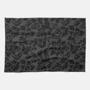 Zwart-grijs monochromatische  Floral Damascus Theedoek