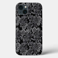 Zwart grijs monochroom waterverf bloemen bladeren