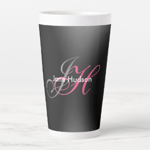 Zwart Grijs Monogram Eenvoudig Duidelijk Speciaal Latte Mok
