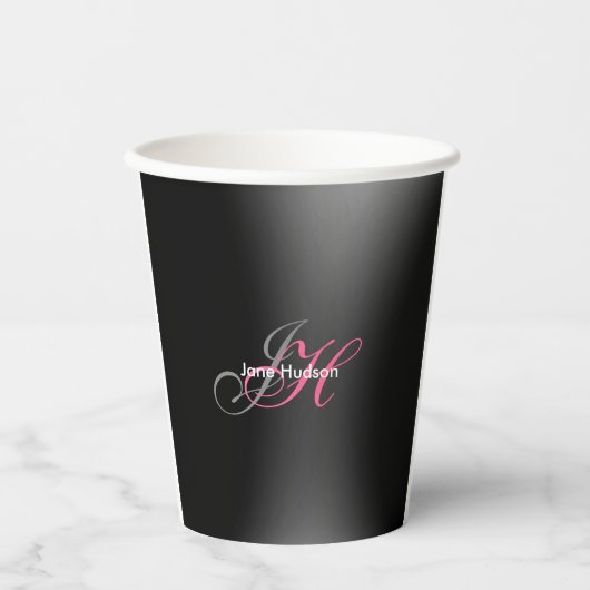 Zwart Grijs Monogram Eenvoudig Duidelijk Speciaal  Papieren Bekers (Voorkant)