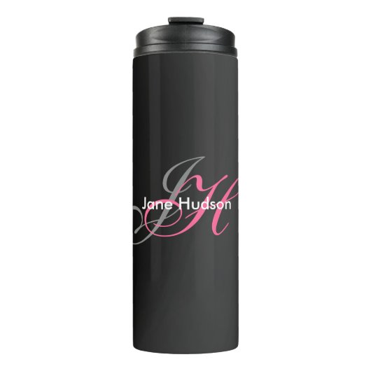 Zwart Grijs Monogram Eenvoudig Duidelijk Speciaal  Thermosbeker (Voorkant)