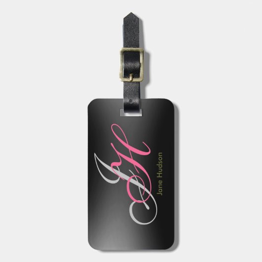 Zwart Grijs Monogram Initialen Eenvoudig Gewoon Bagagelabel (Voorkant verticaal)