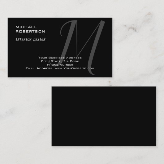 Zwart grijs monogram interieurontwerper Modern pla Visitekaartje (Voorkant / Achterkant)
