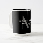 Zwart Grijs Monogram Moderne Minimalistische Sjabl Tweekleurige Koffiemok (Voorkant links)