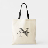 Zwart Grijs Monogram Naam Gepersonaliseerd Tote Bag (Achterkant)