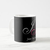 Zwart Grijs Monogram Naam Initiaal Letters Script Koffiemok (Voorkant links)