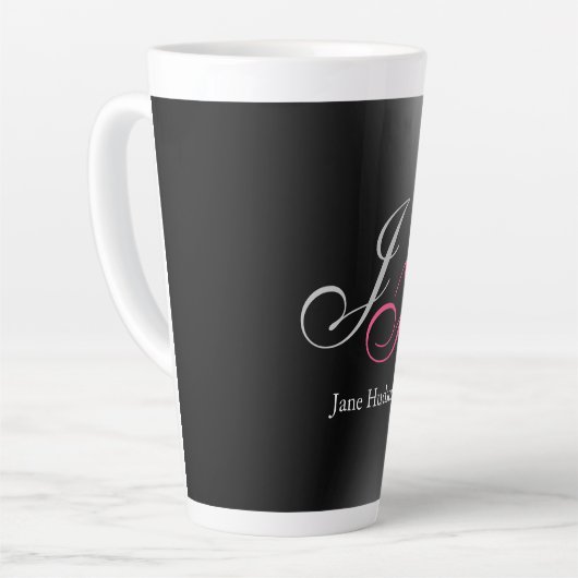Zwart Grijs Monogram Naam Initiaal Letters Script Latte Mok (Linkerhoek)