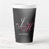 Zwart Grijs Monogram Naam Initiaal Letters Script Latte Mok (Voorkant)