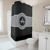 Zwart grijs monogram op maat douchegordijn (In situ)