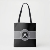 Zwart grijs monogram op maat tote bag (Voorkant)
