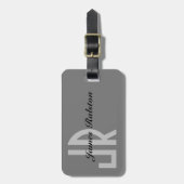 Zwart & grijs monogram, persoonlijk aanpassen bagagelabel (Voorkant verticaal)
