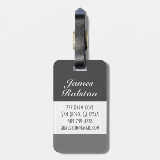 Zwart & grijs monogram, persoonlijk aanpassen bagagelabel (Achterkant verticaal)