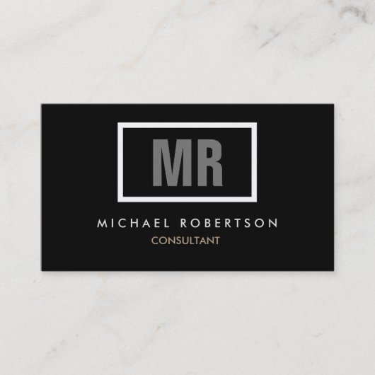 Zwart grijs monogram visitekaartje (Voorkant)