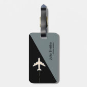 zwart grijs monogram vliegtuigonderscheid bagagelabel (Achterkant verticaal)
