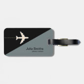 zwart grijs monogram vliegtuigonderscheid bagagelabel (Achterkant horizontaal)