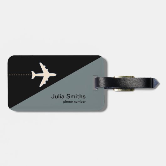 zwart grijs monogram vliegtuigonderscheid bagagelabel (Achterkant horizontaal)