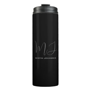 Zwart Grijs Monogrammed Naam Modern Minimalist Chi Thermosbeker