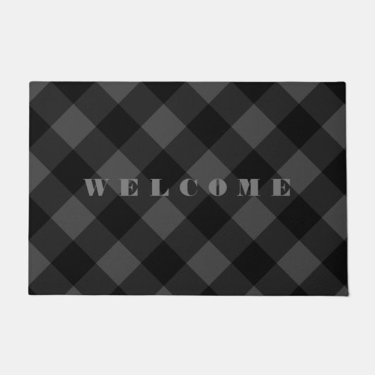 Zwart Grijs Plaid Check Deurmat Welkom (Voorkant)