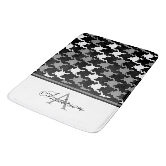 Zwart Grijs Plaid Monogram Badmat (Gekanteld)