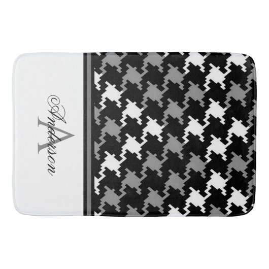 Zwart Grijs Plaid Monogram Badmat (Voorkant)