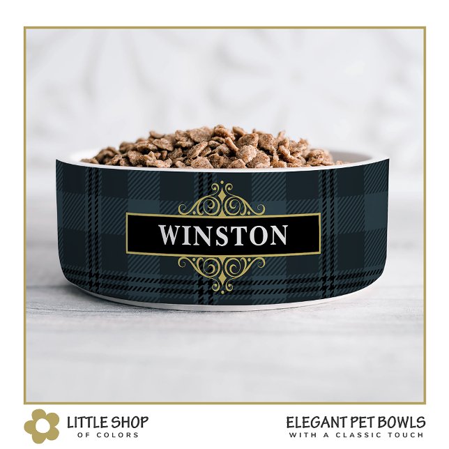 Zwart Grijs Plaid Tartan  Voerbakje (Creator heeft geüpload)