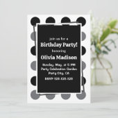 Zwart Grijs Polka Dot Verjaardagsfeest Kaart (Staand voorkant)