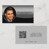 Zwart & Grijs Professionele Aangepaste Foto QR Cod Visitekaartje (Voorkant / Achterkant)