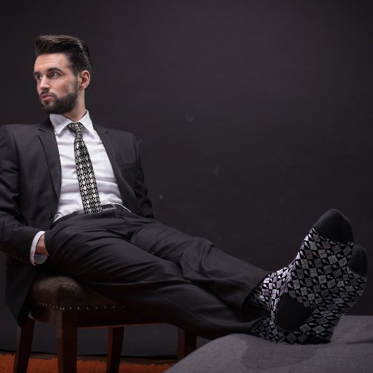 Zwart & Grijs Retro Argyle Bowling Pin Stropdas