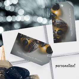 Zwart Grijs Retro Kerst Ornamenten Cadeaulabel