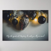 Zwart Grijs Retro Kerst Ornamenten Poster (Voorkant)