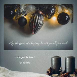 Zwart Grijs Retro Kerst Ornamenten Poster