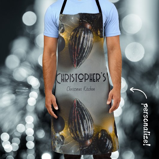 Zwart Grijs Retro Kerst Ornamenten Schort