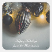 Zwart Grijs Retro Kerst Ornamenten Vierkante Sticker (Voorkant)