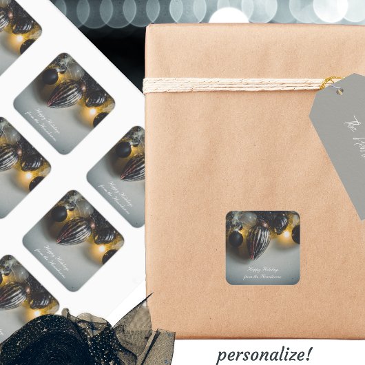 Zwart Grijs Retro Kerst Ornamenten Vierkante Sticker