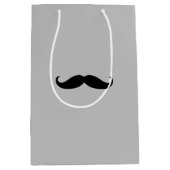Zwart Grijs Retro Mustache Medium Cadeauzakje (Voorkant)