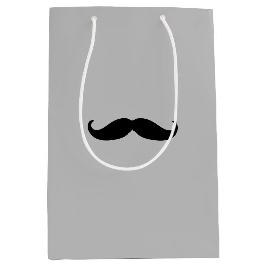 Zwart Grijs Retro Mustache Medium Cadeauzakje (Voorkant)