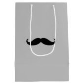 Zwart Grijs Retro Mustache Medium Cadeauzakje (Achterkant)