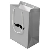 Zwart Grijs Retro Mustache Medium Cadeauzakje (Achterkant Gekanteld)