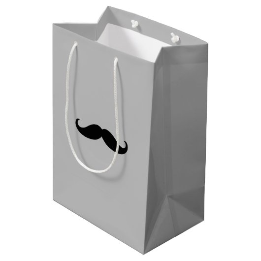 Zwart Grijs Retro Mustache Medium Cadeauzakje (Achterkant Gekanteld)