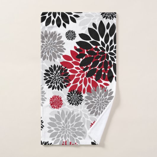Zwart Grijs Rode Bloem Patroon Badhanddoek Set Bad Handdoek (Handdoek)