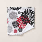 Zwart Grijs Rode Bloem Patroon Badhanddoek Set Bad Handdoek (Wasdoekje)