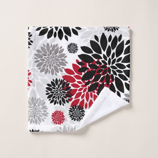 Zwart Grijs Rode Bloem Patroon Badhanddoek Set Bad Handdoek (Wasdoekje)