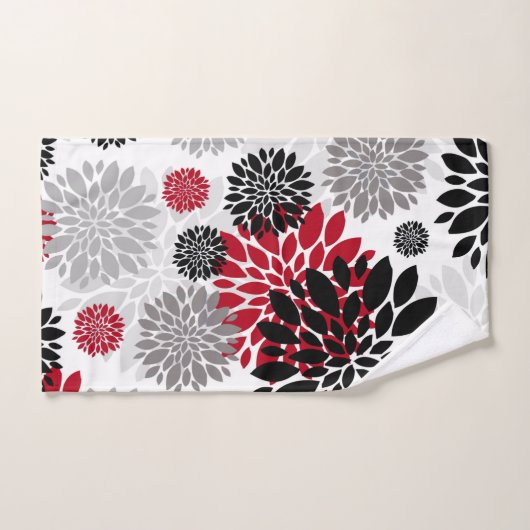 Zwart Grijs Rode Bloem Patroon Badhanddoek Set Bad Handdoek (Handdoek)