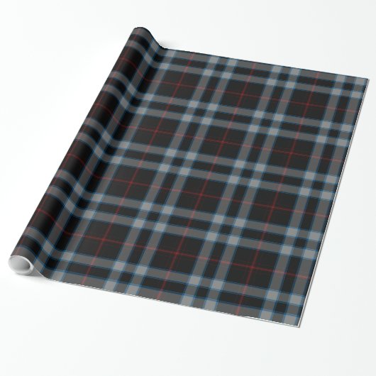 Zwart Grijs Rood Blauw Tartan Plaid Cadeaupapier (Uitgerold)