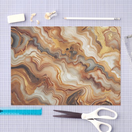 Zwart Grijs Rood Bruin Amber Goud Marmer Art Patro Tissuepapier (Craft)