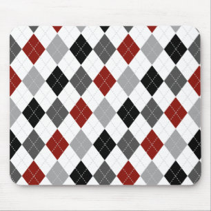 Zwart, grijs, rood en wit Argyle Preppy Mousepad Muismat